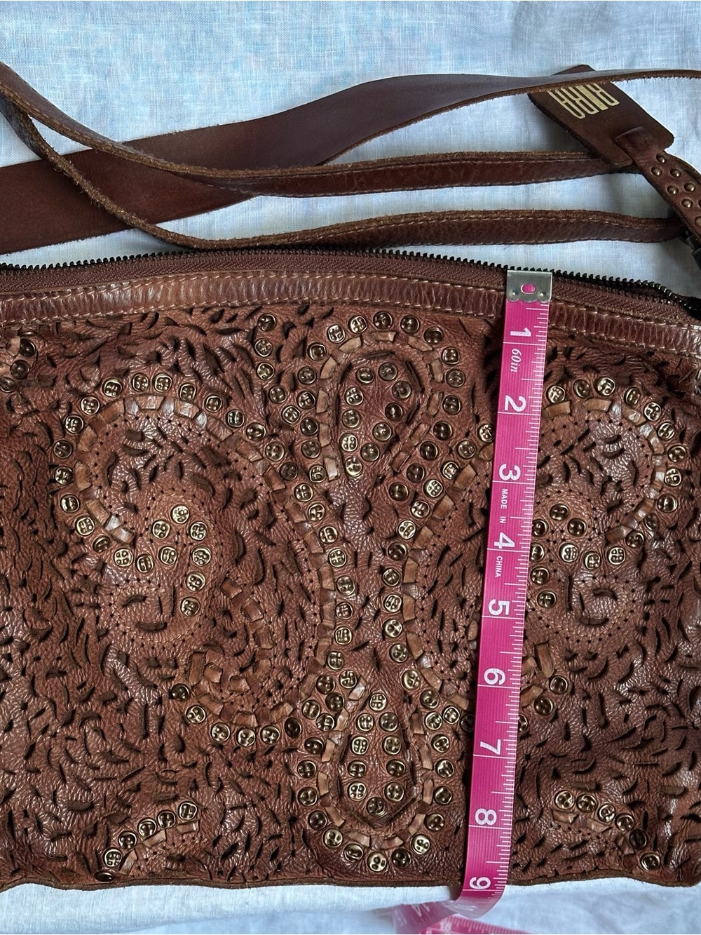 Biba Brown Leather Studded Convertible Crossbody Bag, Bohemian Maximalism - Picture 10 of 13
